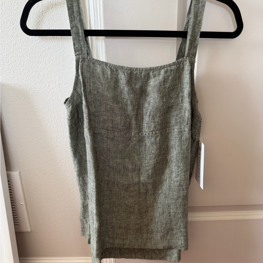 Athleta Olive Green Linen-Blend Square Neck Tank